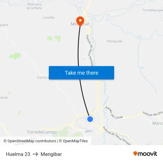 Huelma 23 to Mengíbar map