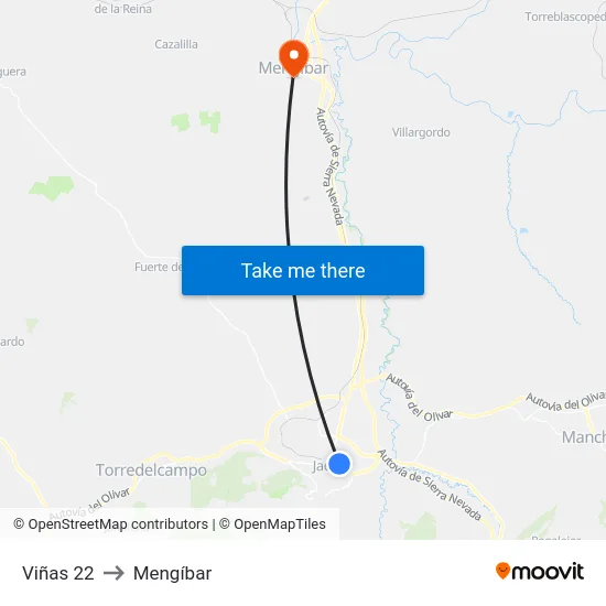 Viñas 22 to Mengíbar map