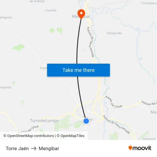 Torre Jaén to Mengíbar map