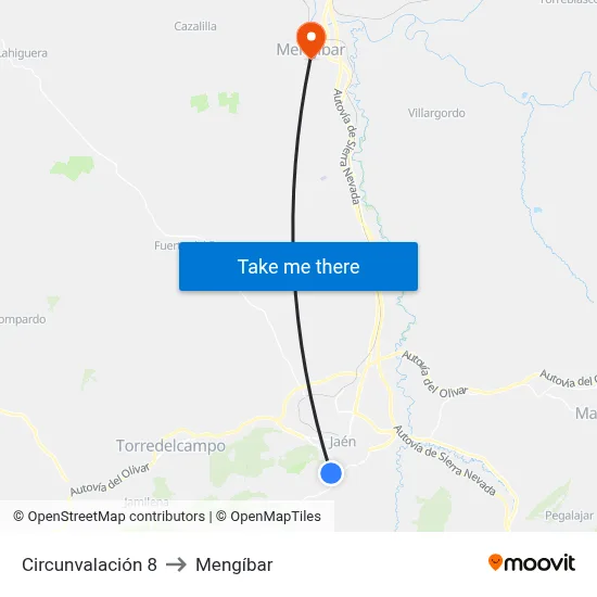 Circunvalación 8 to Mengíbar map