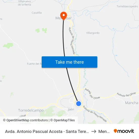 Avda. Antonio Pascual Acosta - Santa Teresa (Sentido Jaén) to Mengíbar map