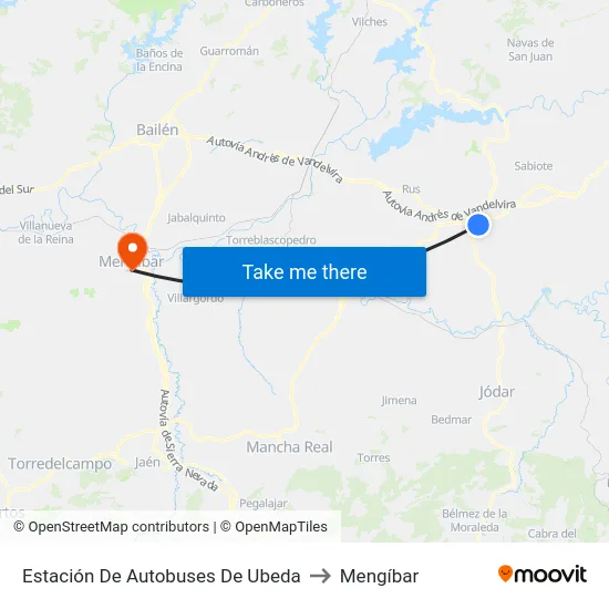 Estación De Autobuses De Ubeda to Mengíbar map