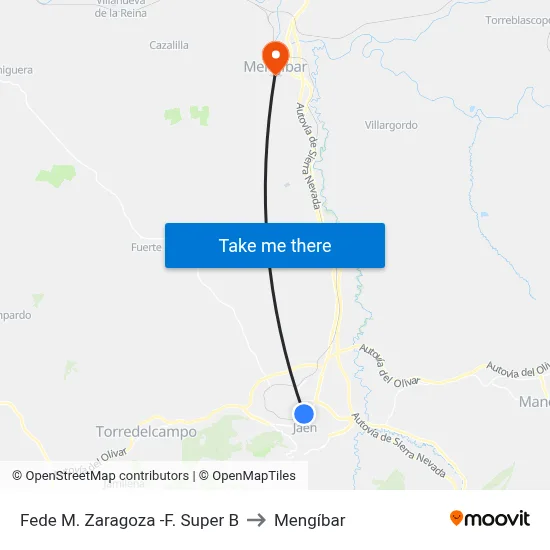 Fede M. Zaragoza -F. Super B to Mengíbar map