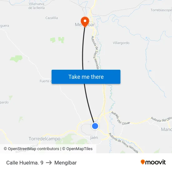 Calle Huelma. 9 to Mengíbar map