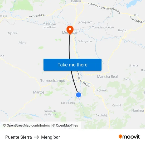 Puente Sierra to Mengíbar map