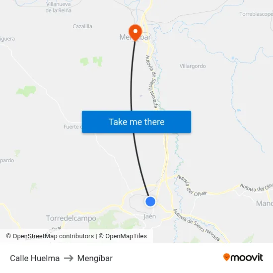 Calle Huelma to Mengíbar map
