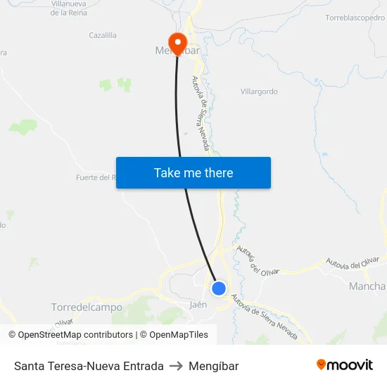 Santa Teresa-Nueva Entrada to Mengíbar map