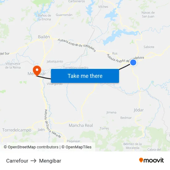 Carrefour to Mengíbar map
