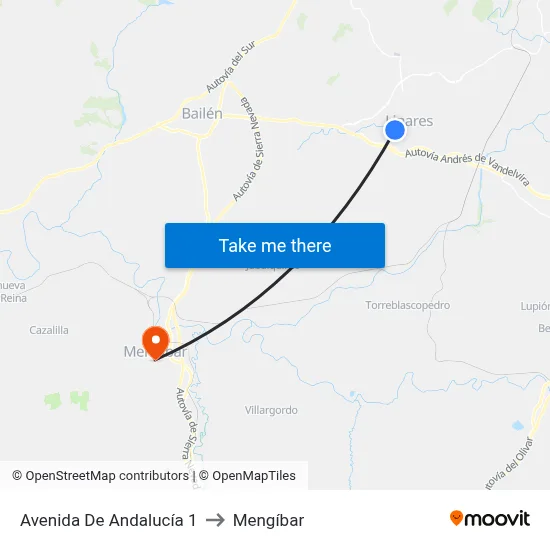 Avenida De Andalucía 1 to Mengíbar map