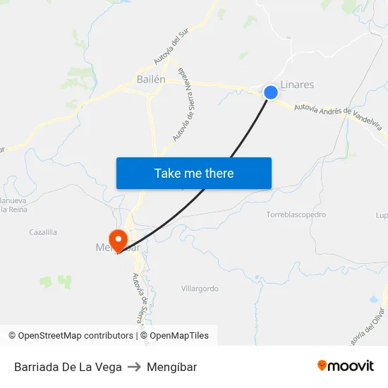 Barriada De La Vega to Mengíbar map