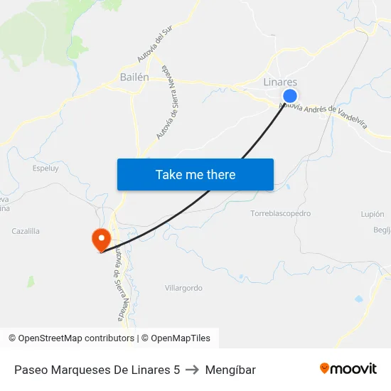 Paseo Marqueses De Linares 5 to Mengíbar map