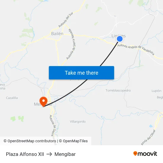 Plaza Alfonso XII to Mengíbar map