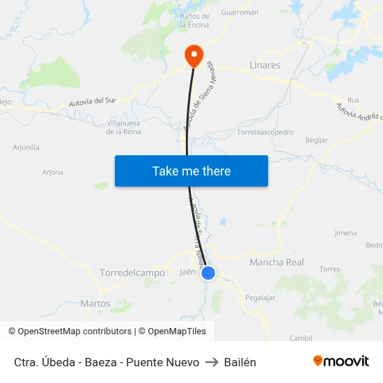 Ctra. Úbeda - Baeza - Puente Nuevo to Bailén map