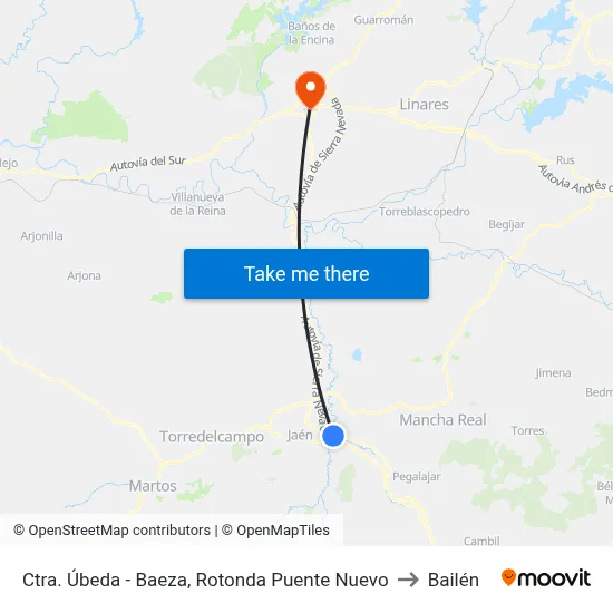 Ctra. Úbeda - Baeza, Rotonda Puente Nuevo to Bailén map