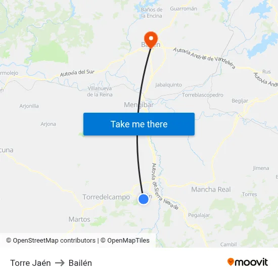 Torre Jaén to Bailén map