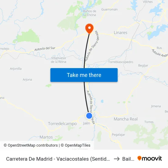 Carretera De Madrid - Vaciacostales (Sentido Jaén) to Bailén map