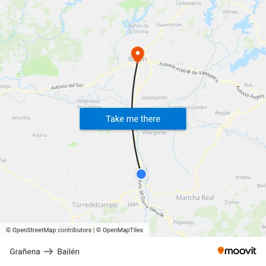 Grañena to Bailén map