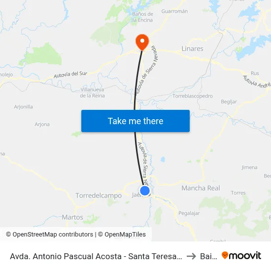 Avda. Antonio Pascual Acosta - Santa Teresa (Sentido Jaén) to Bailén map