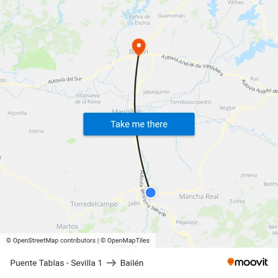 Puente Tablas - Sevilla 1 to Bailén map