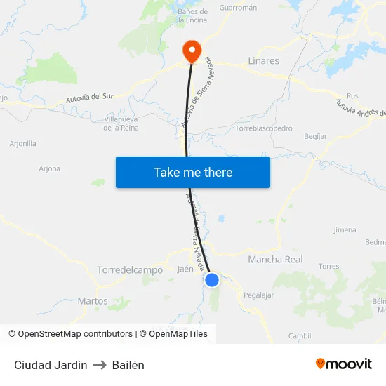 Ciudad Jardin to Bailén map