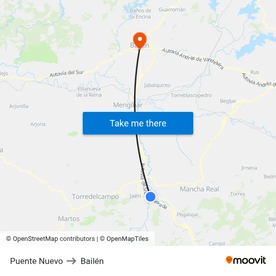 Puente Nuevo to Bailén map