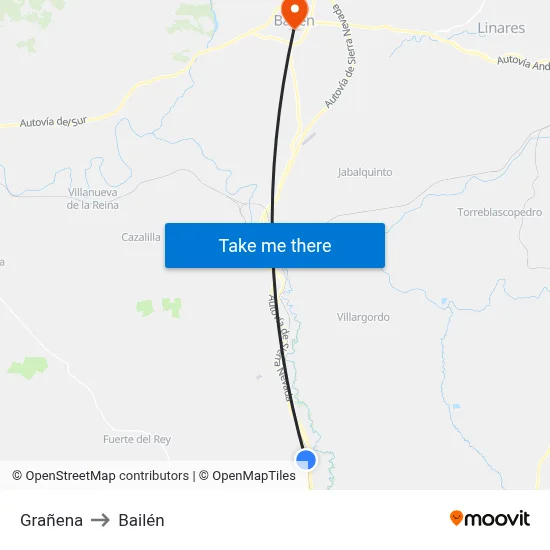 Grañena to Bailén map