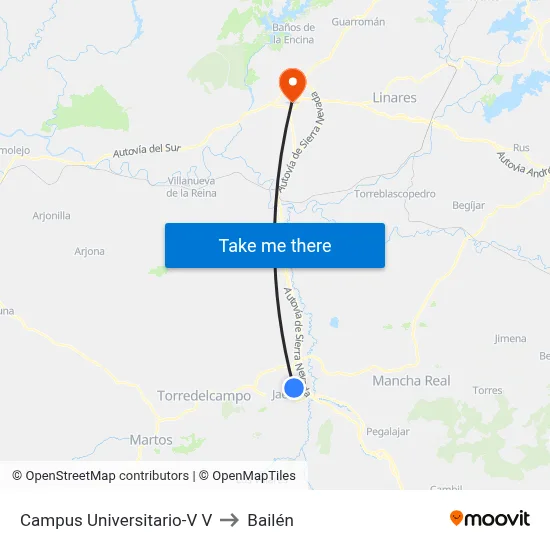 Campus Universitario-V V to Bailén map