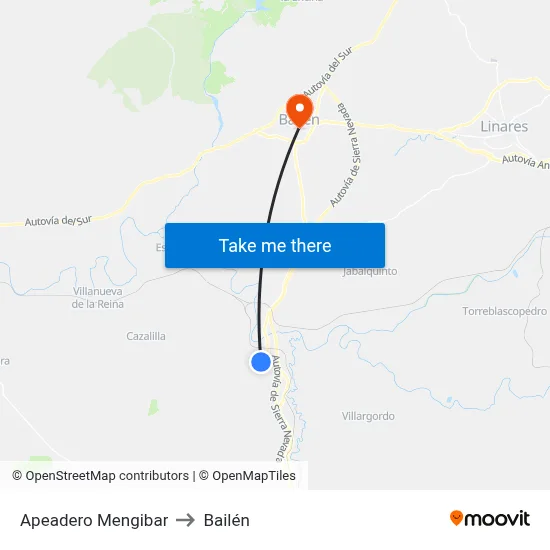 Apeadero Mengibar to Bailén map