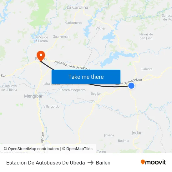 Estación De Autobuses De Ubeda to Bailén map