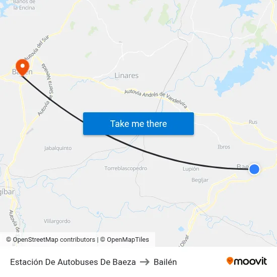 Estación De Autobuses De Baeza to Bailén map