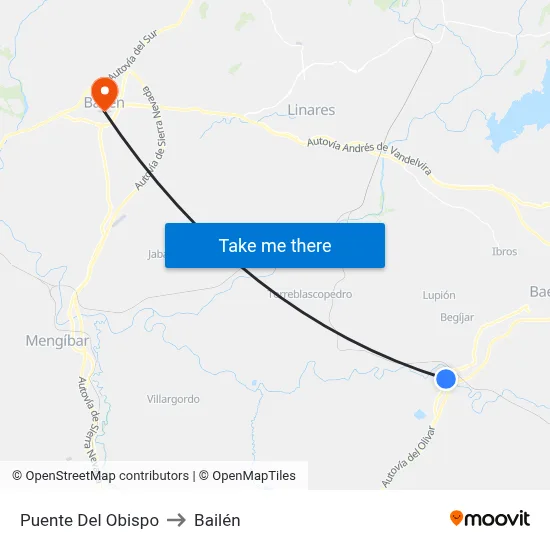Puente Del Obispo to Bailén map