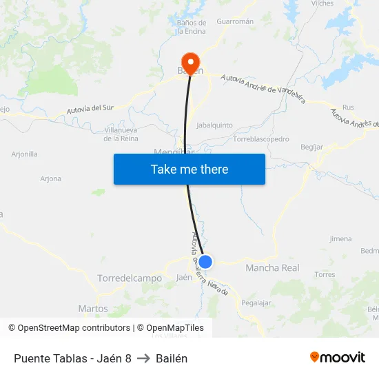 Puente Tablas - Jaén 8 to Bailén map