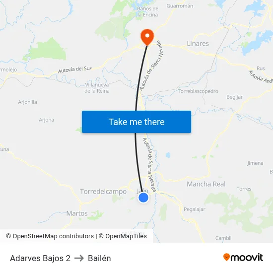 Adarves Bajos 2 to Bailén map