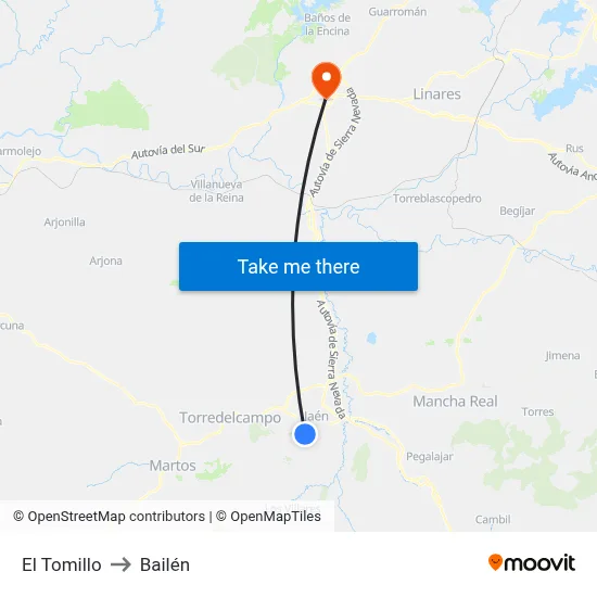 El Tomillo to Bailén map