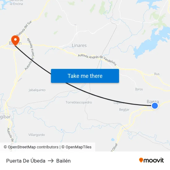 Puerta De Úbeda to Bailén map