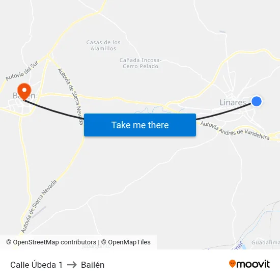 Calle Úbeda 1 to Bailén map