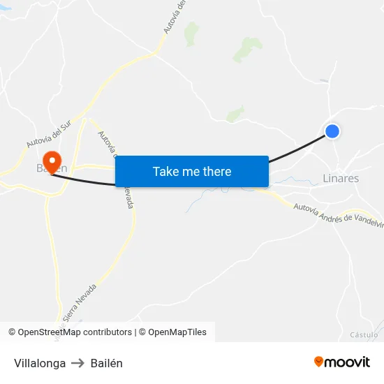 Villalonga to Bailén map