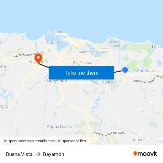 Buena Vista to Bayamón map