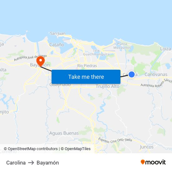 Carolina to Bayamón map