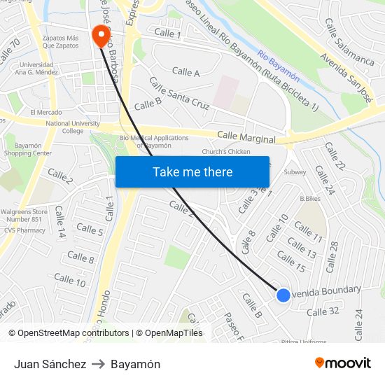 Juan Sánchez to Bayamón map