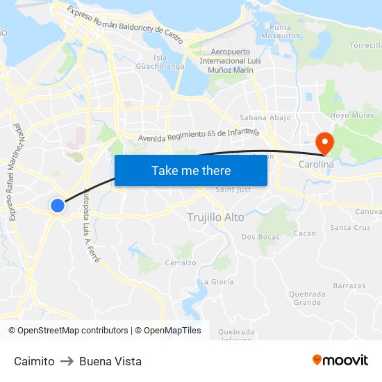 Caimito to Buena Vista map
