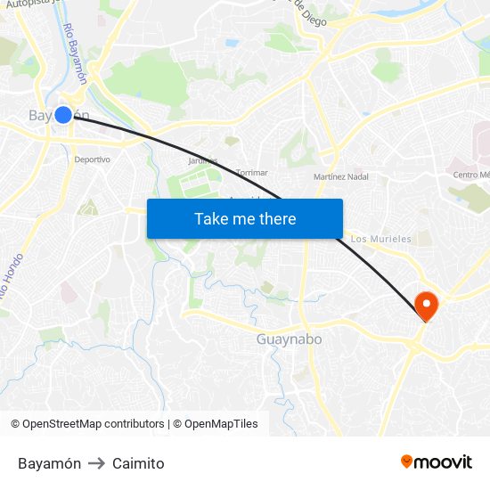 Bayamón to Caimito map