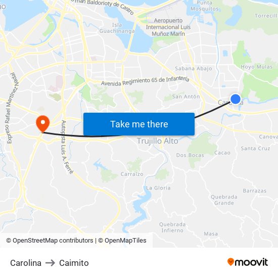 Carolina to Caimito map