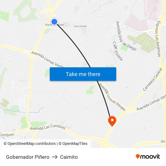 Gobernador Piñero to Caimito map
