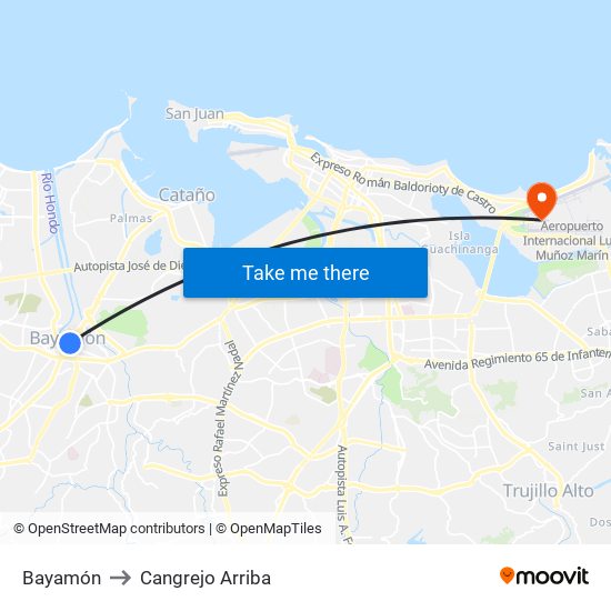 Bayamón to Cangrejo Arriba map