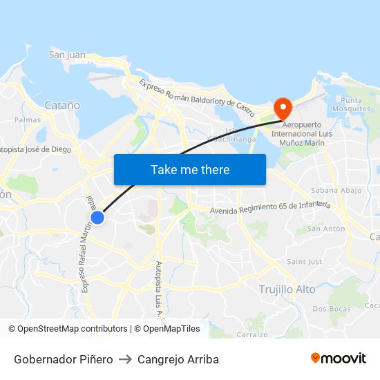 Gobernador Piñero to Cangrejo Arriba map
