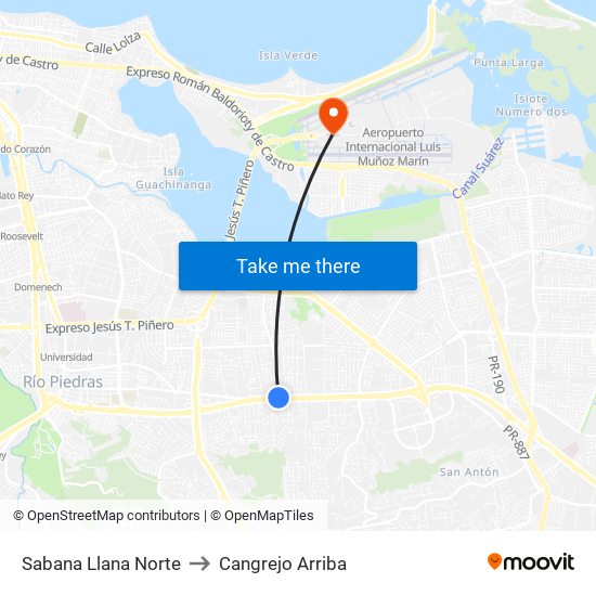 Sabana Llana Norte to Cangrejo Arriba map