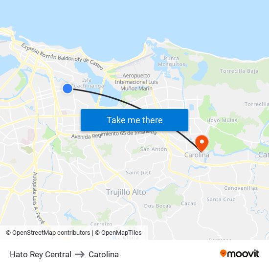 Hato Rey Central to Carolina map