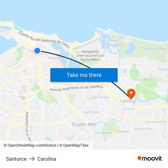 Santurce to Carolina map