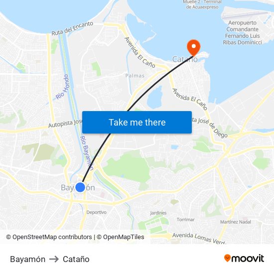 Bayamón to Cataño map